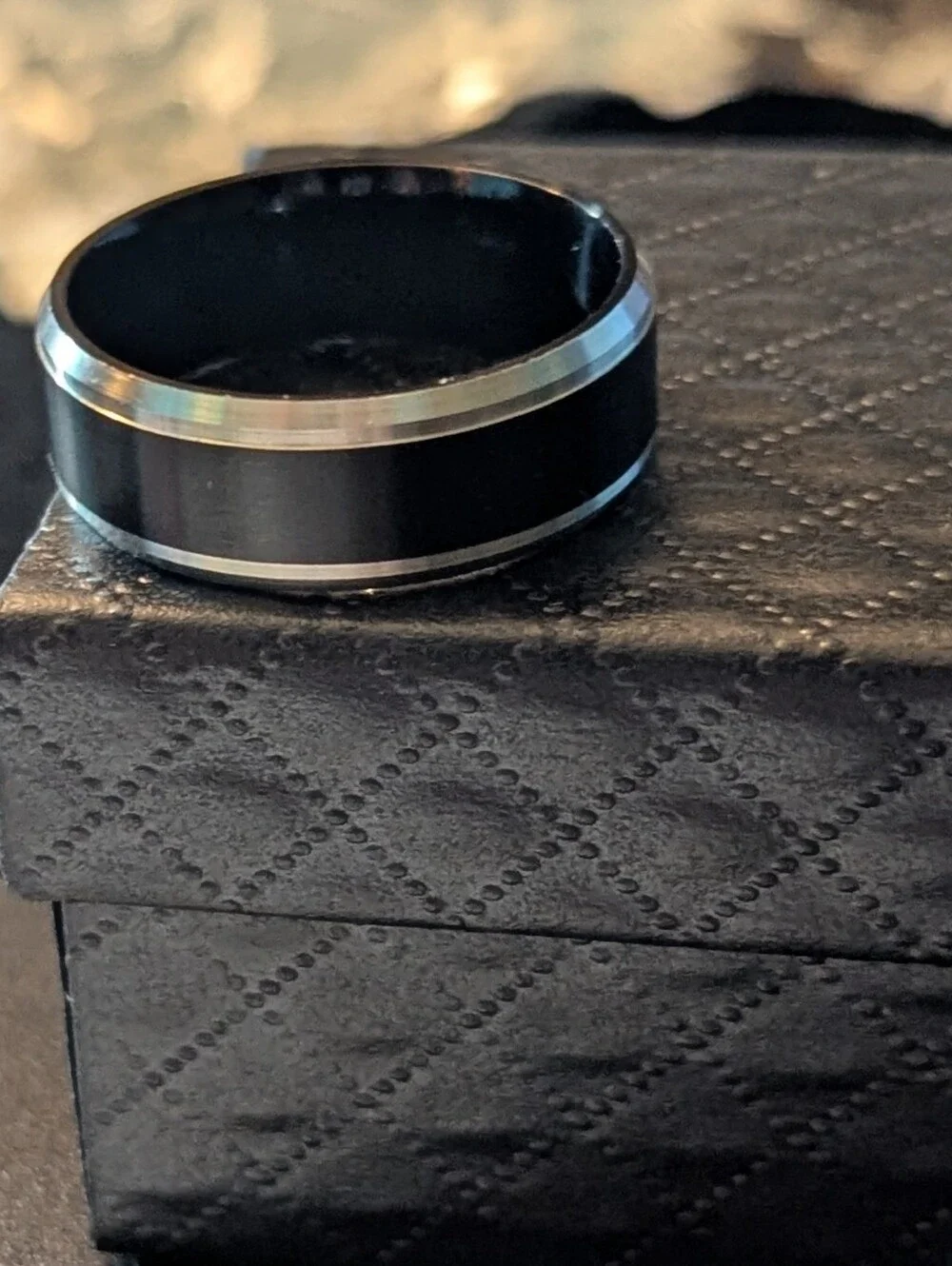 Black and Silver Titanium Steel Men's Ring Band Size 7 & 11
